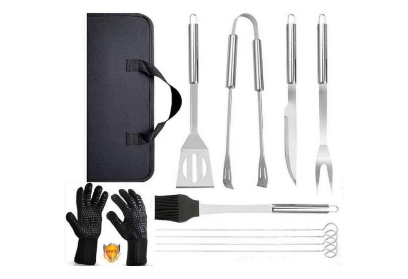 LuxusKollektion Grillbesteck-Set Premium Grillbesteck Set 9tlg mit Grillhandschuhe bis 800°C Geschenke von LuxusKollektion
