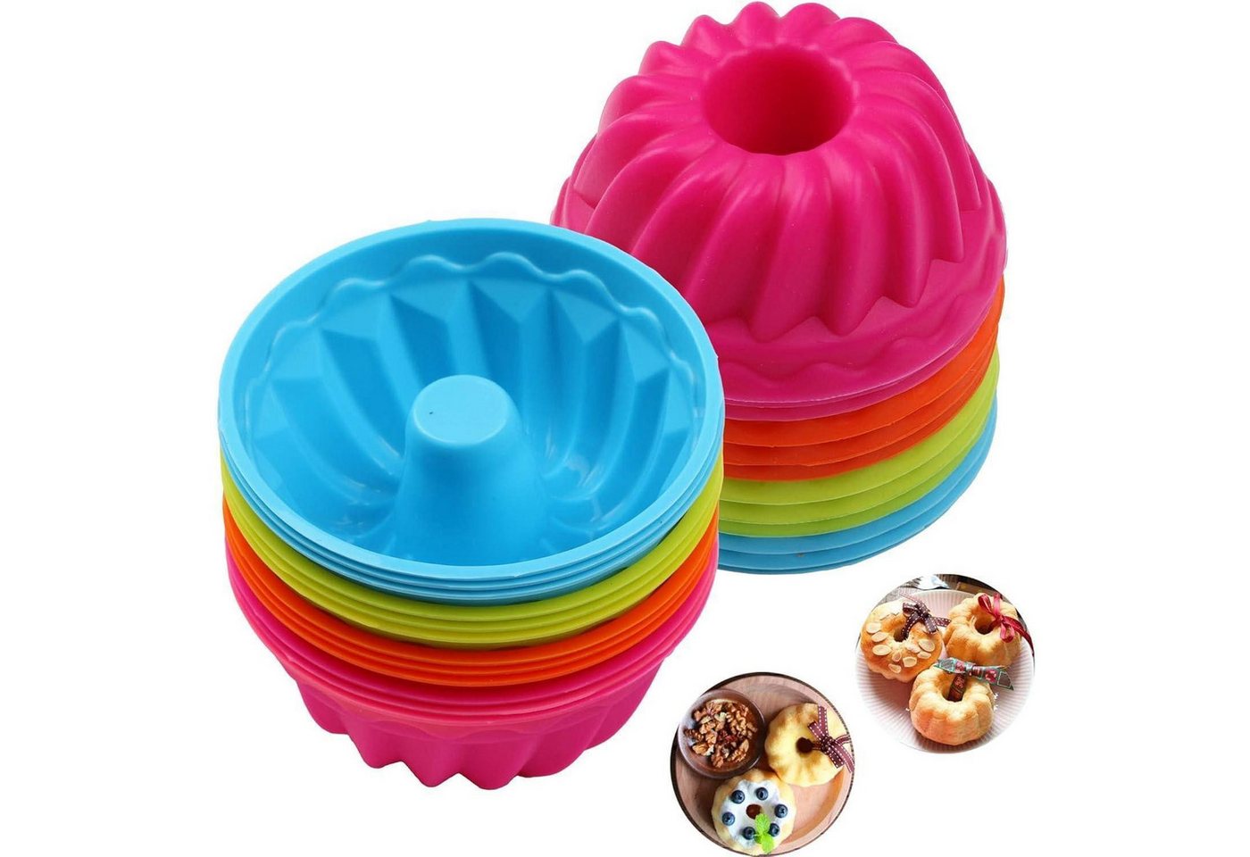 LuxusKollektion Gugelhupfform Gugelhupfform mini Silikon 24 Stück Muffinförmchen 6,5cm 4 Farben von LuxusKollektion