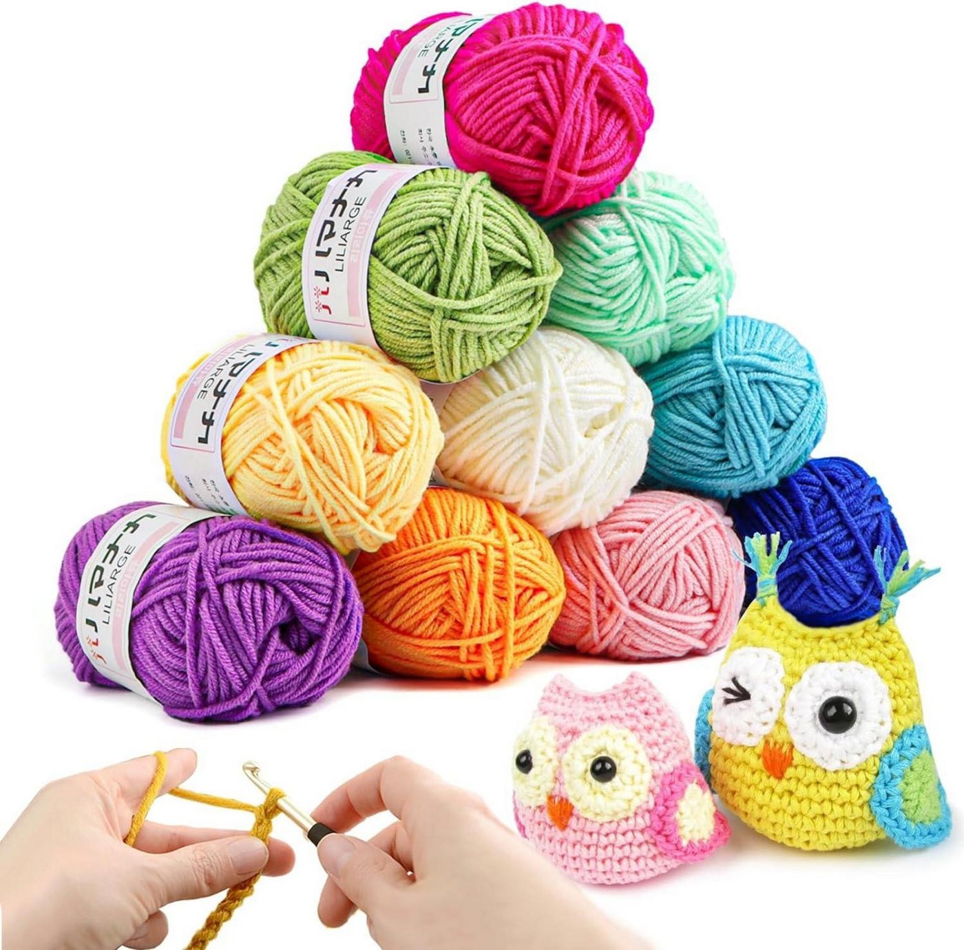 LuxusKollektion Häkelnadeln Häkelgarn Set 10 Farben 25g Acryl Wolle Häkeln Stricken Handwerk 70m von LuxusKollektion