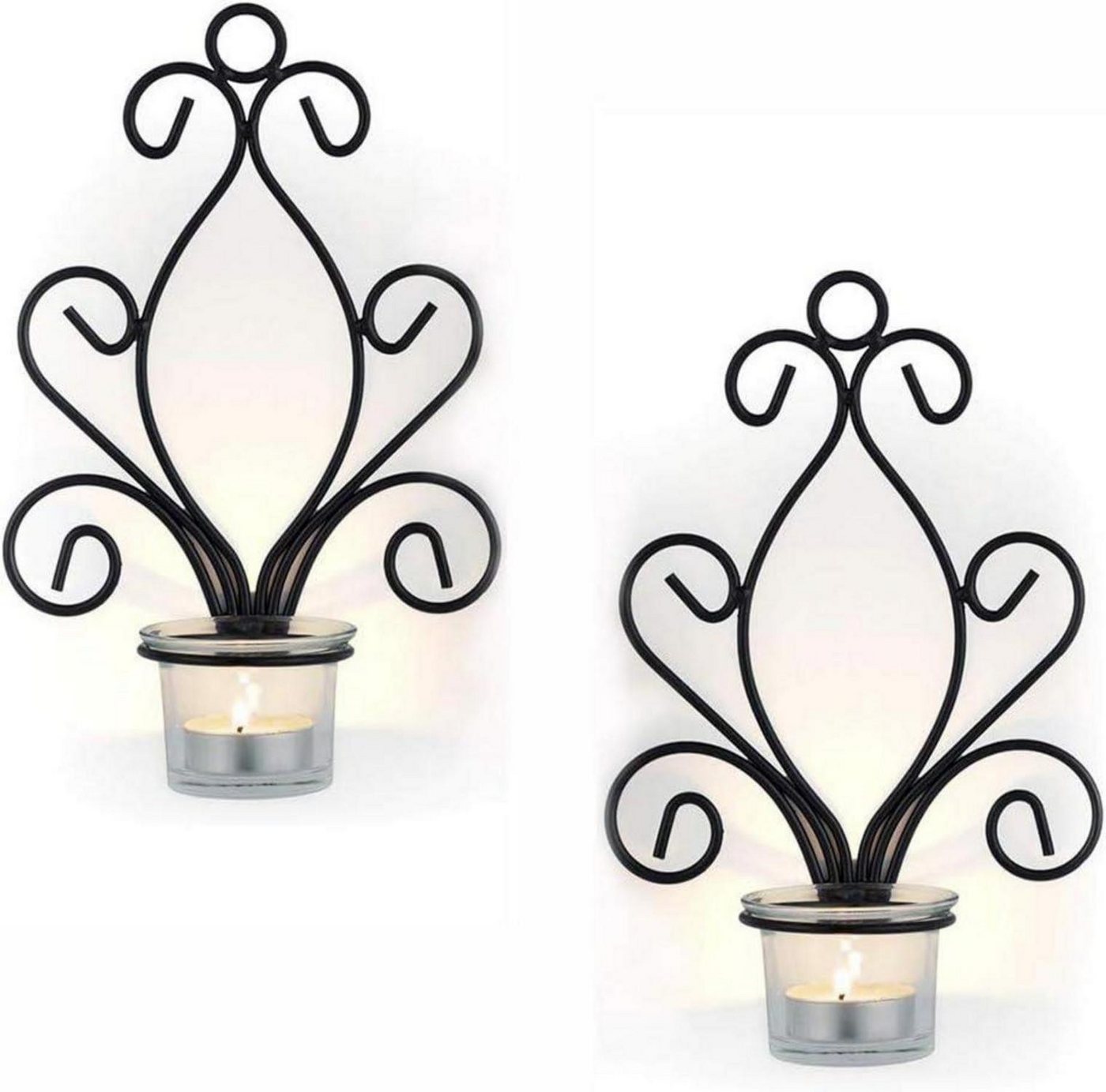 LuxusKollektion Hängedekoration 2er Set Wand Teelichthalter Schwarz Metall Deko Kerzenständer von LuxusKollektion