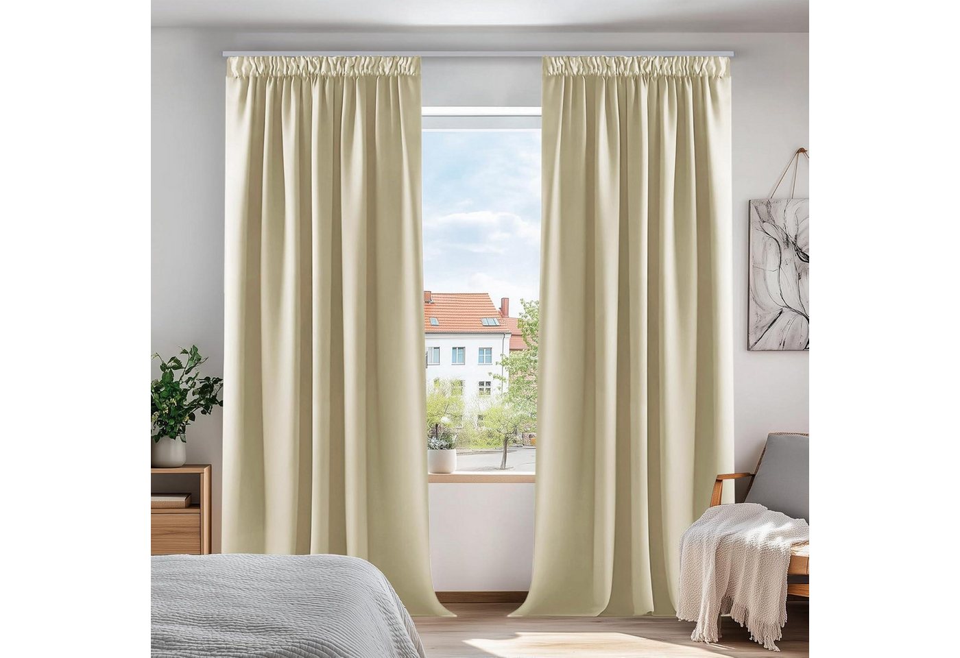 LuxusKollektion Hängedekoration Gardine Blickdichte Kräuselband H214 x B132 cm 2er Pack Beige von LuxusKollektion