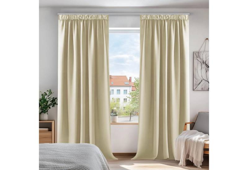 LuxusKollektion Hängedekoration Gardine Blickdichte Kräuselband H214 x B132 cm 2er Pack Beige von LuxusKollektion