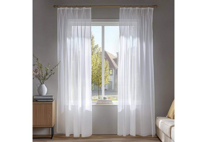 LuxusKollektion Hängedekoration Gardinen Kräuselband transparent H290 x B140 cm (2er Pack) Weiß von LuxusKollektion