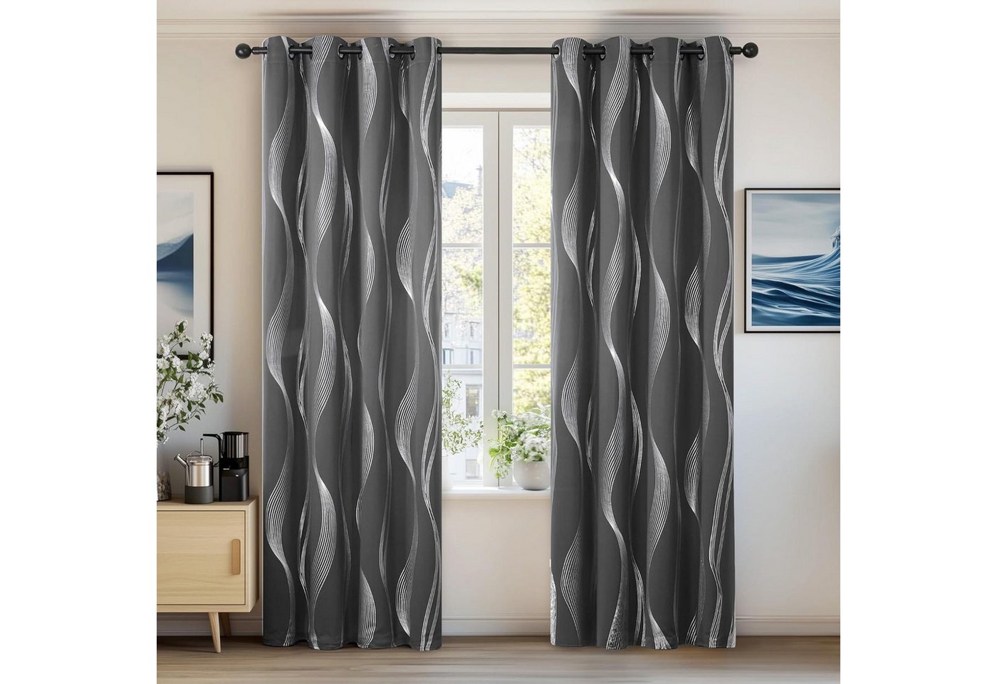 LuxusKollektion Hängedekoration Gardinen Verdunkelungsvorhang H183 x B132 cm (2er Pack) Dunkelgrau von LuxusKollektion