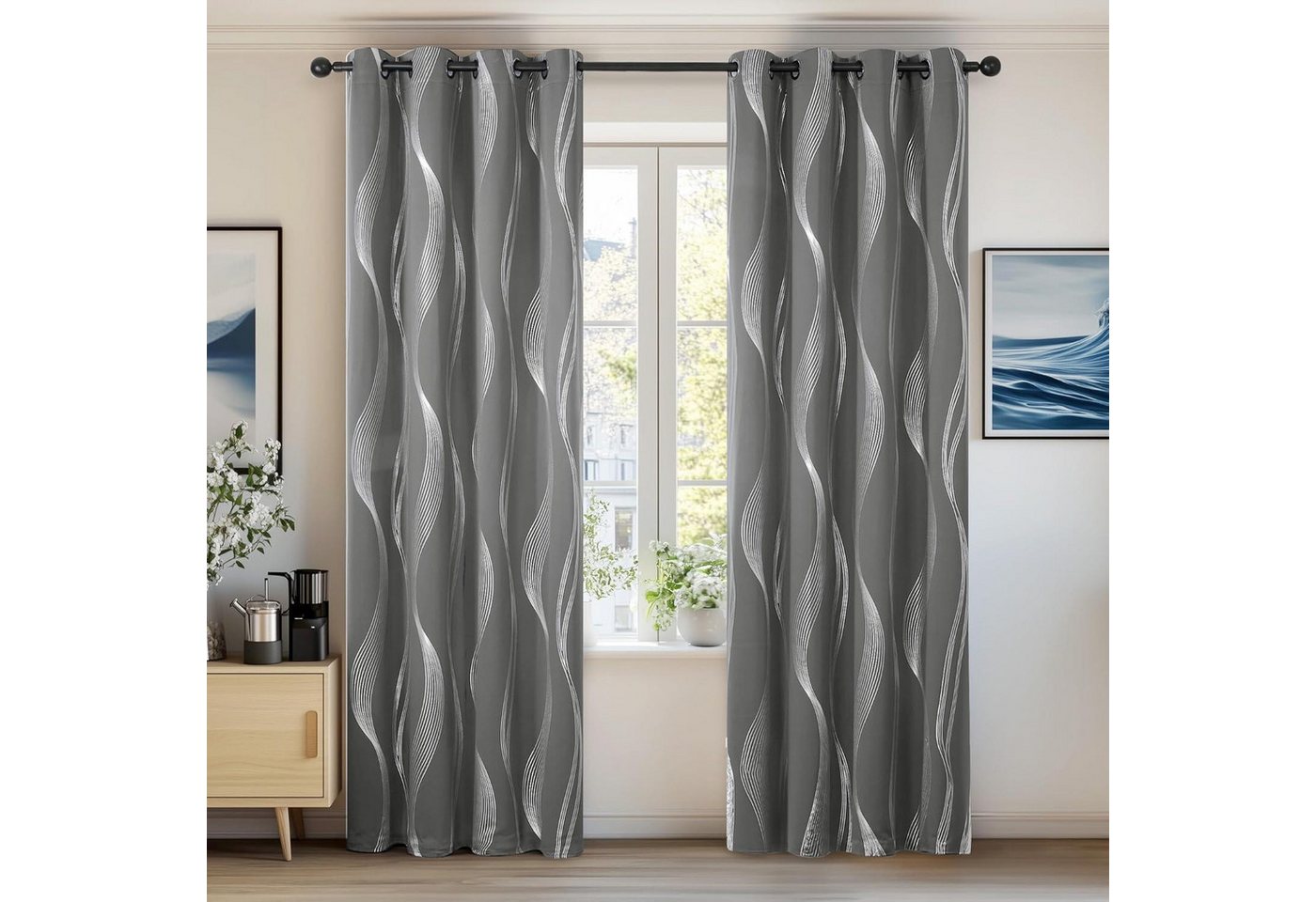 LuxusKollektion Hängedekoration Gardinen Verdunklung Blickdichte H138 x B168 cm (2er Pack) Hellgrau von LuxusKollektion
