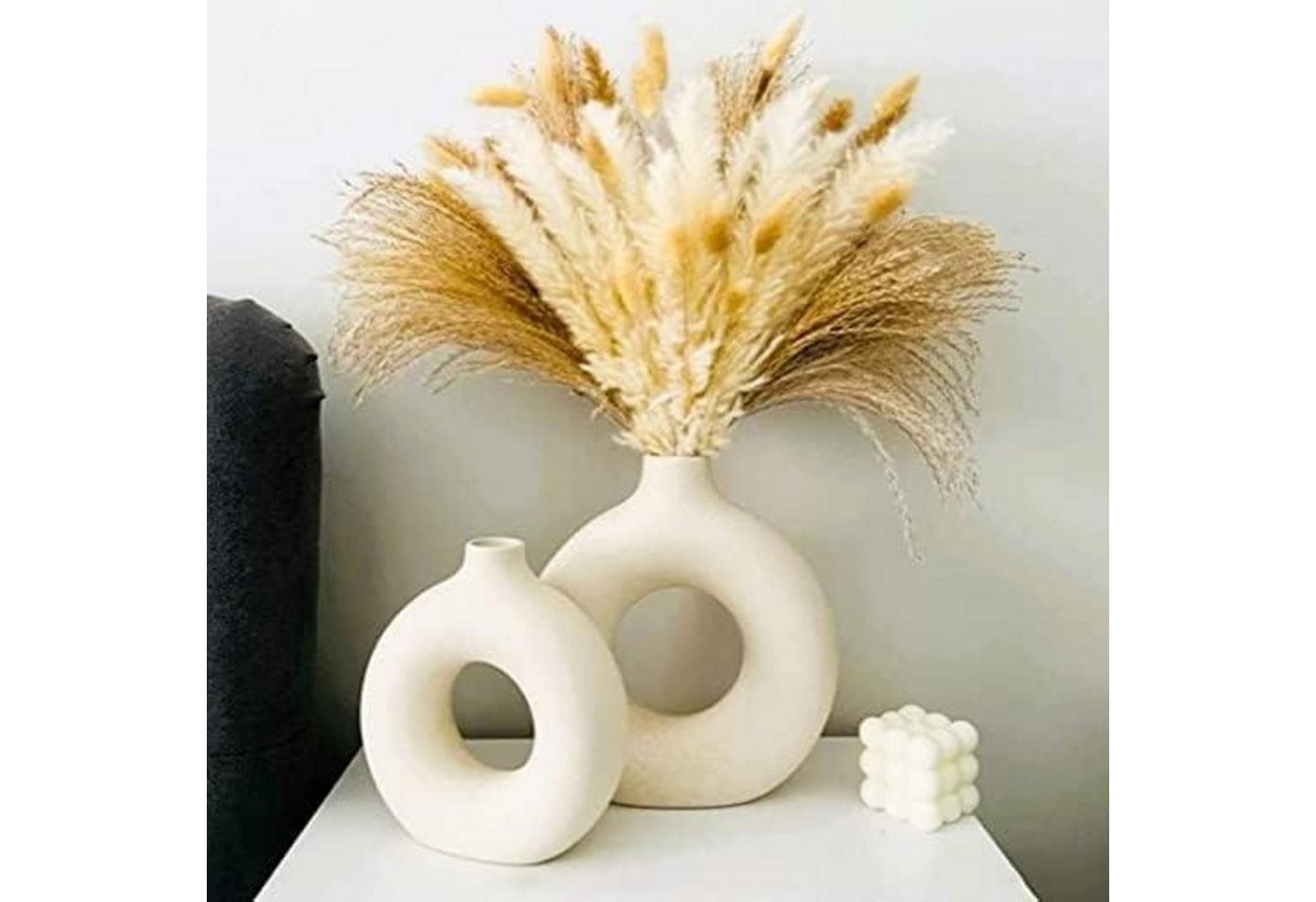 LuxusKollektion Hängedekoration Keramik Vase Set 2 Blumenvasen Trockenblumen Weiß Mittelgroß und Groß von LuxusKollektion