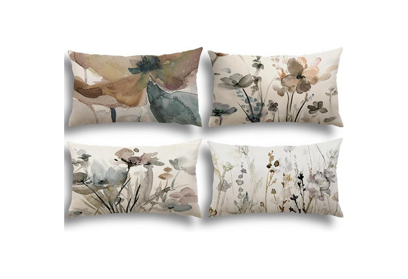 LuxusKollektion Hängedekoration Kissenbezug 40x60 4er Leinen Blumen Aquarell A090 40 x 60 cm 4 Stück von LuxusKollektion