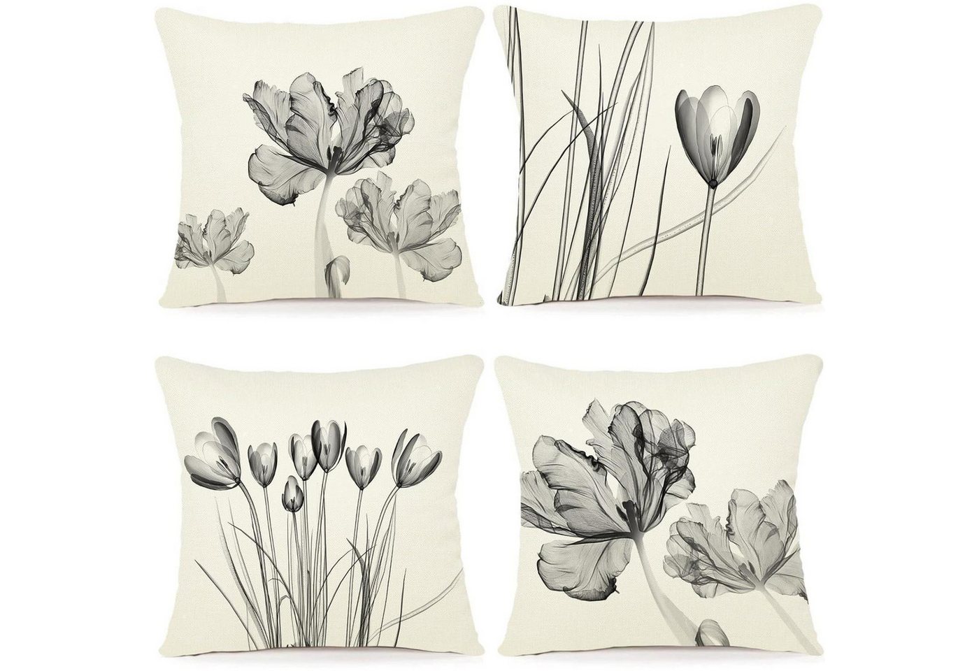 LuxusKollektion Hängedekoration Kissenbezug Blumen Leinen Outdoor Dekokissen A255 40 x 40 cm 4 Stück von LuxusKollektion