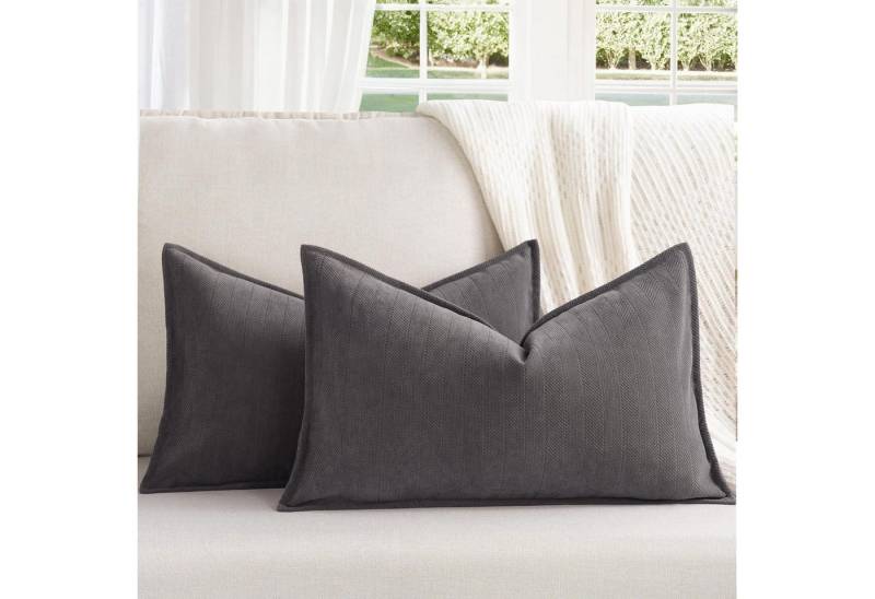 LuxusKollektion Hängedekoration Kissenbezug Chenille Dekokissen Rustikales Grau 30 x 50 cm 2 Stück von LuxusKollektion
