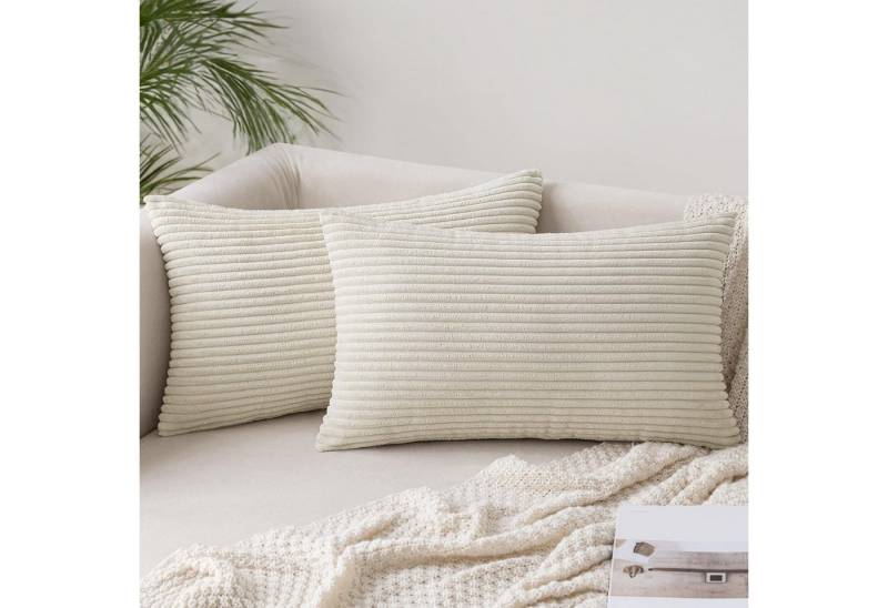 LuxusKollektion Hängedekoration Kissenbezug Kordsamt Dekokissen Couchkissen 50 x 30 cm 2 Stück Beige von LuxusKollektion