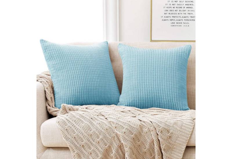 LuxusKollektion Hängedekoration Kissenbezug Kordsamt Dekokissen Sofa 65 x 65 cm 2 Stück Himmelblau von LuxusKollektion