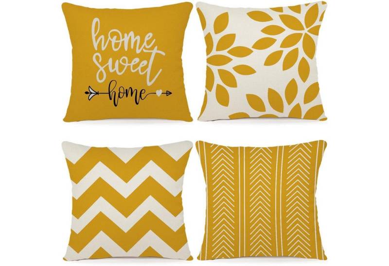 LuxusKollektion Hängedekoration Kissenbezug Leinen Dekokissen Outdoor Dunkelgelb 50 x 50 cm 4 Stück von LuxusKollektion