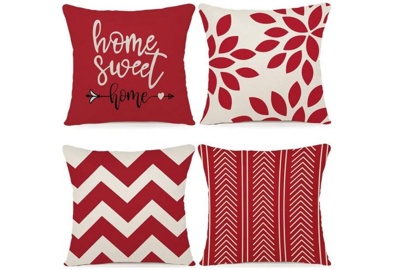 LuxusKollektion Hängedekoration Kissenbezug Leinen Dekokissen Outdoor Sofa Bett Rot 50 x 50 cm 4 Stück von LuxusKollektion