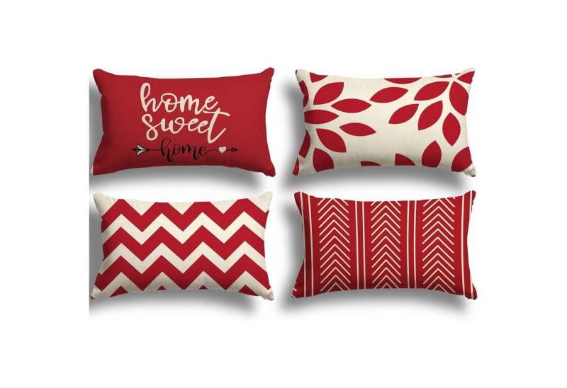 LuxusKollektion Hängedekoration Kissenbezug Leinen Dekokissen Sofa Schlafzimmer Rot 30 x 50 cm 4 Stück von LuxusKollektion
