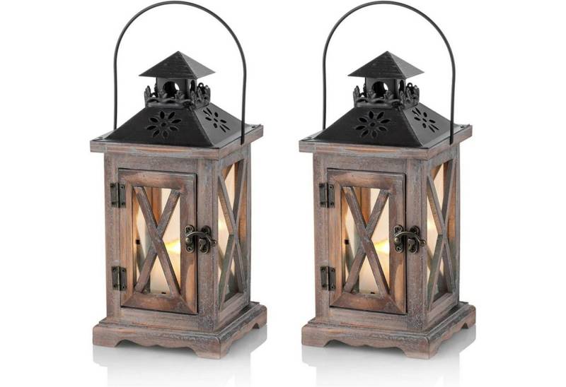 LuxusKollektion Hängedekoration Laterne Kerzenhalter Windlicht Holz Metall 28cm × 2 Antik Braun von LuxusKollektion