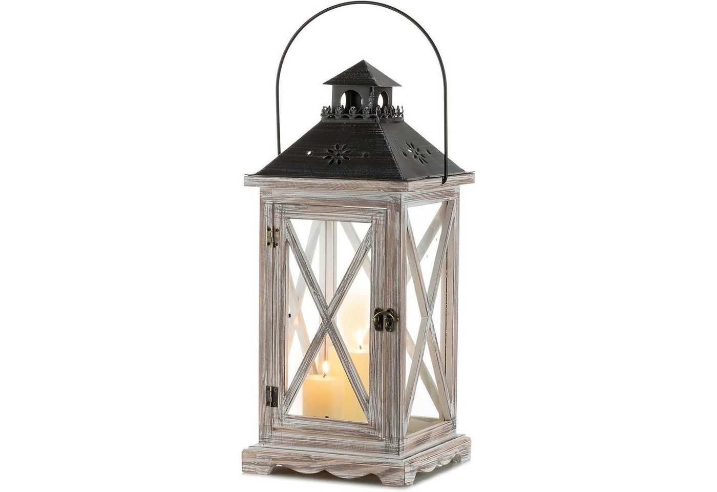 LuxusKollektion Hängedekoration Laterne Kerzenhalter Windlicht Holz Metall Hochzeit 48cm Antik Beige von LuxusKollektion