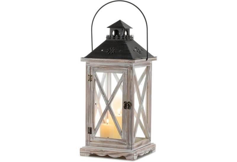 LuxusKollektion Hängedekoration Laterne Kerzenhalter Windlicht Holz Metall Hochzeit 48cm Antik Beige von LuxusKollektion