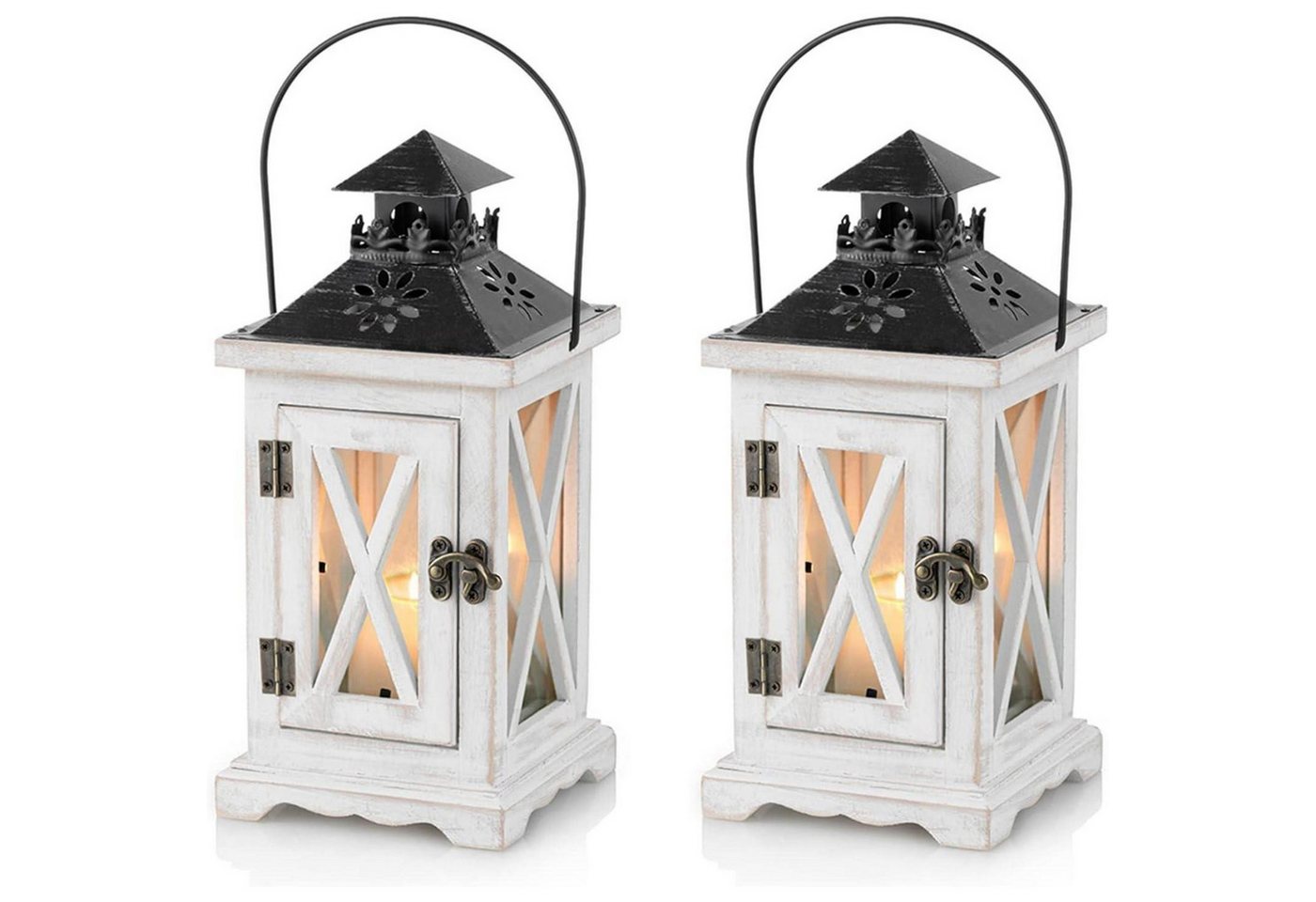 LuxusKollektion Hängedekoration Laterne Windlicht Kerzenhalter Holz Metall Vintage 28cm × 2 Weiß von LuxusKollektion