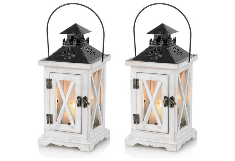 LuxusKollektion Hängedekoration Laterne Windlicht Kerzenhalter Holz Metall Vintage 28cm × 2 Weiß von LuxusKollektion