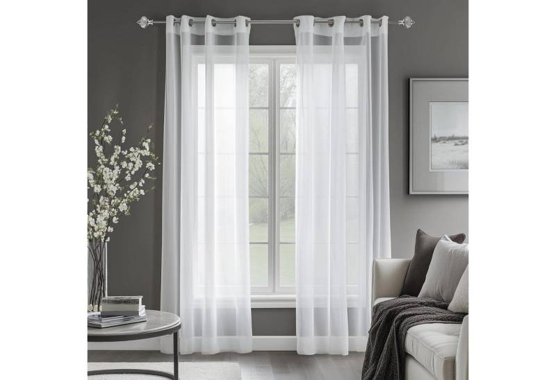 LuxusKollektion Hängedekoration Ösenvorhang Leinenoptik Transparent Voile Gardine 240x140 Weiß 2er Set von LuxusKollektion