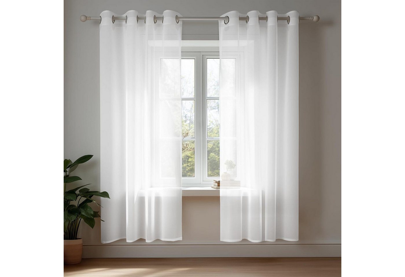 LuxusKollektion Hängedekoration Ösenvorhang transparent Voile Gardine H183 x B140 cm (2er Pack) Weiß von LuxusKollektion