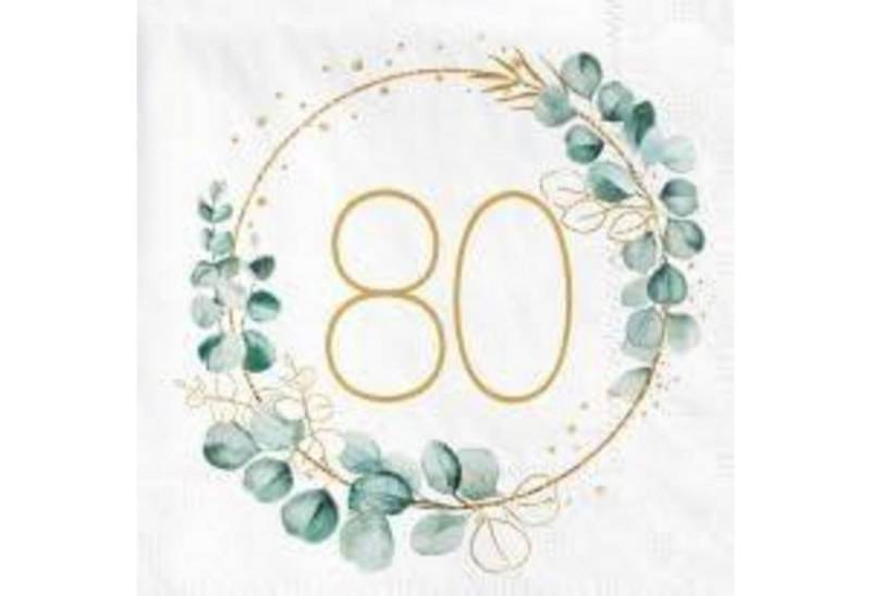LuxusKollektion Hängedekoration Servietten 80. Geburtstag Eukalyptus Gold Grün 40 Stück Gruene Papier von LuxusKollektion
