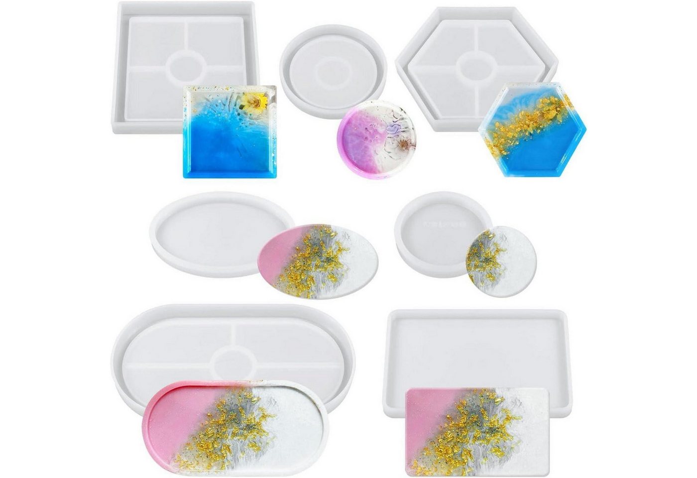 LuxusKollektion Hängedekoration Silikonform Tablett Untersetzer Epoxidharz Rund Quadrat 7pcs LuxusKollektion Hängedekoration Silikonform Tablett Untersetzer Epoxidharz Rund Quadrat 7pcs von LuxusKollektion