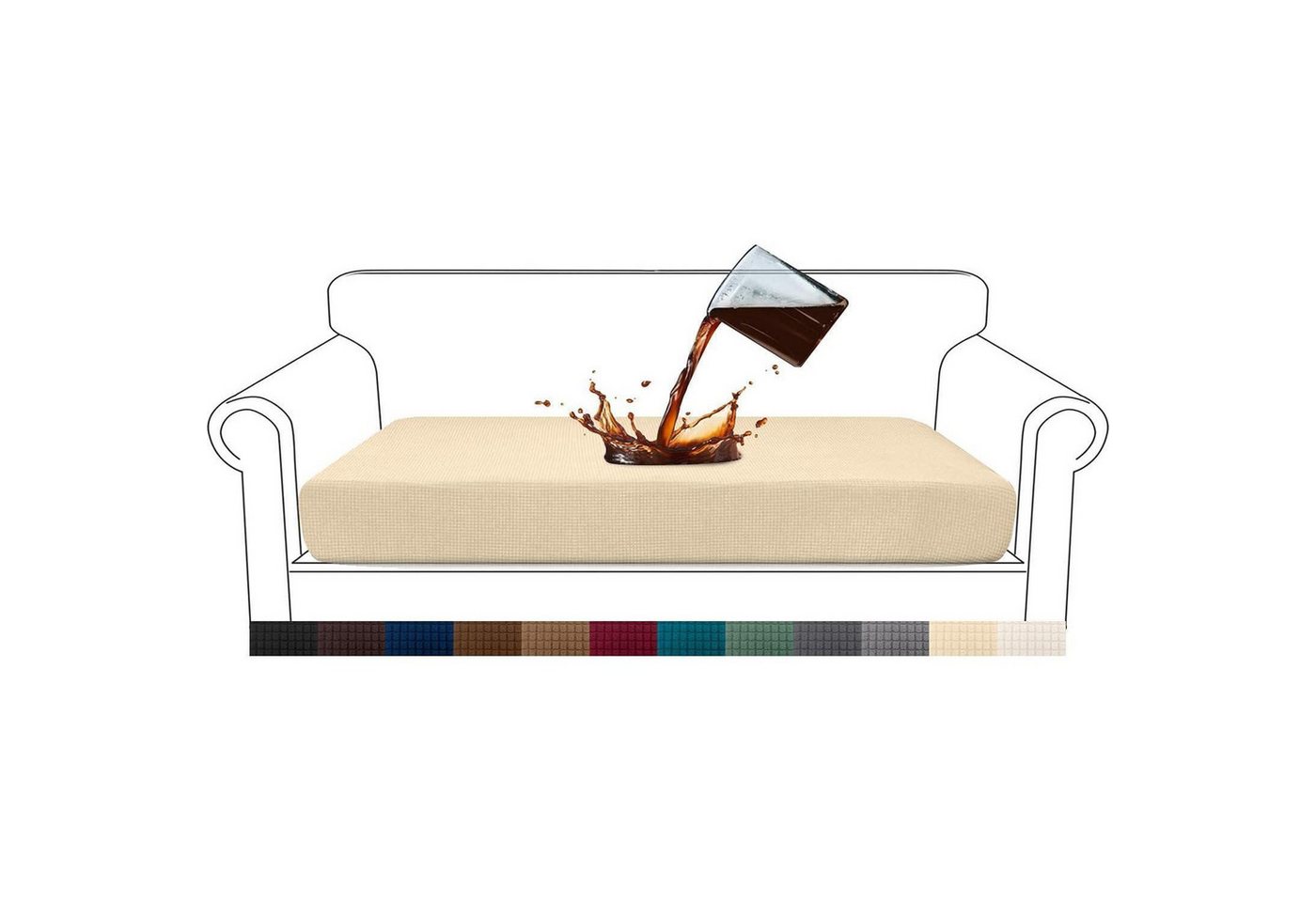 LuxusKollektion Hängedekoration Sitzkissenbezug Jacquard Stretch Wasserdicht Sofa 3 Sitzer Beige von LuxusKollektion