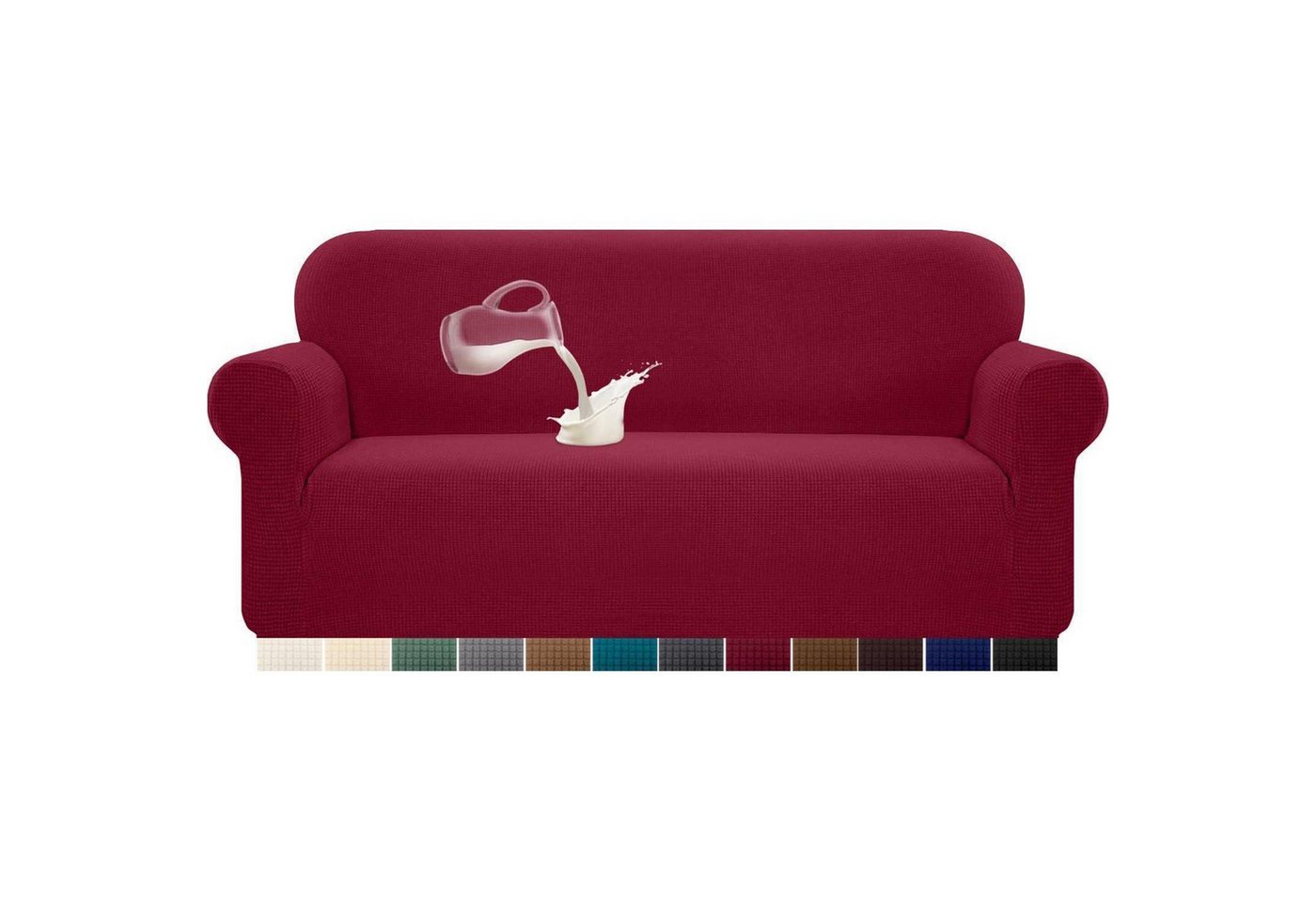 LuxusKollektion Hängedekoration Sofabezug Stretch Wasserdicht Jacquard Anti Rutsch 1 3 Sitzer Weinrot von LuxusKollektion
