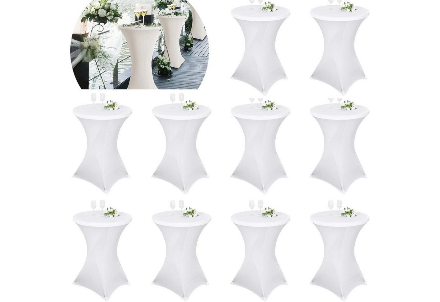 LuxusKollektion Hängedekoration Stehtisch Husse 10er Set Stretch Bistrotisch 80 Weiß 80×110cm(10Pcs) von LuxusKollektion