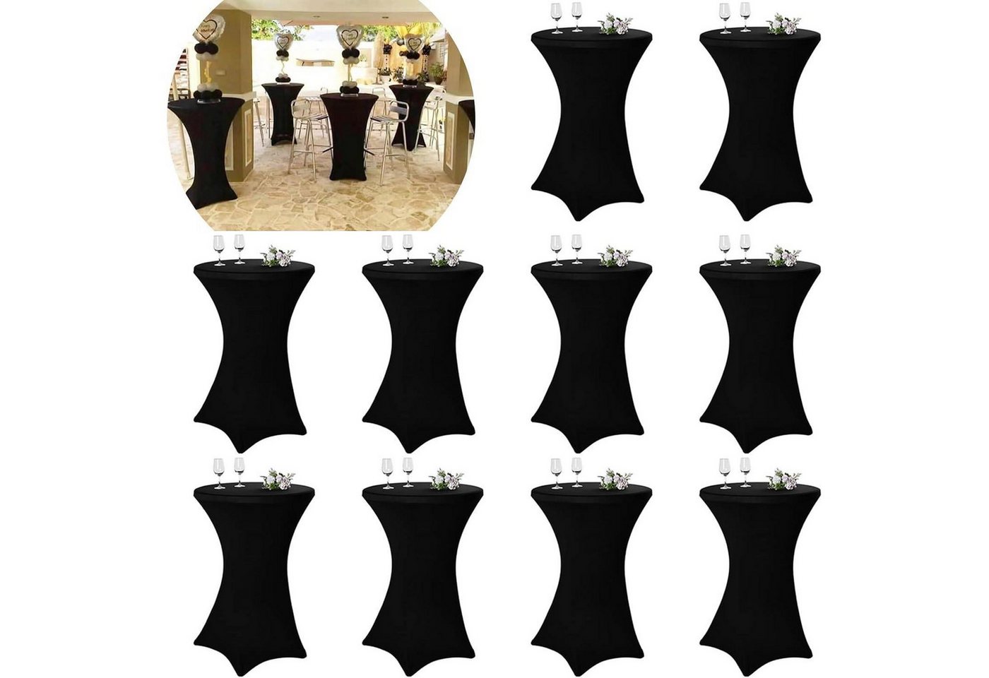 LuxusKollektion Hängedekoration Stehtisch Husse 10er Set Stretch Schwarz Schwarz 80×110cm(10Pcs) von LuxusKollektion