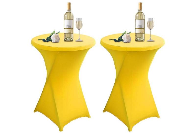 LuxusKollektion Hängedekoration Stehtischhusse Rund 80 85 cm Stretch Fußtaschen Gelb 2 Stück von LuxusKollektion