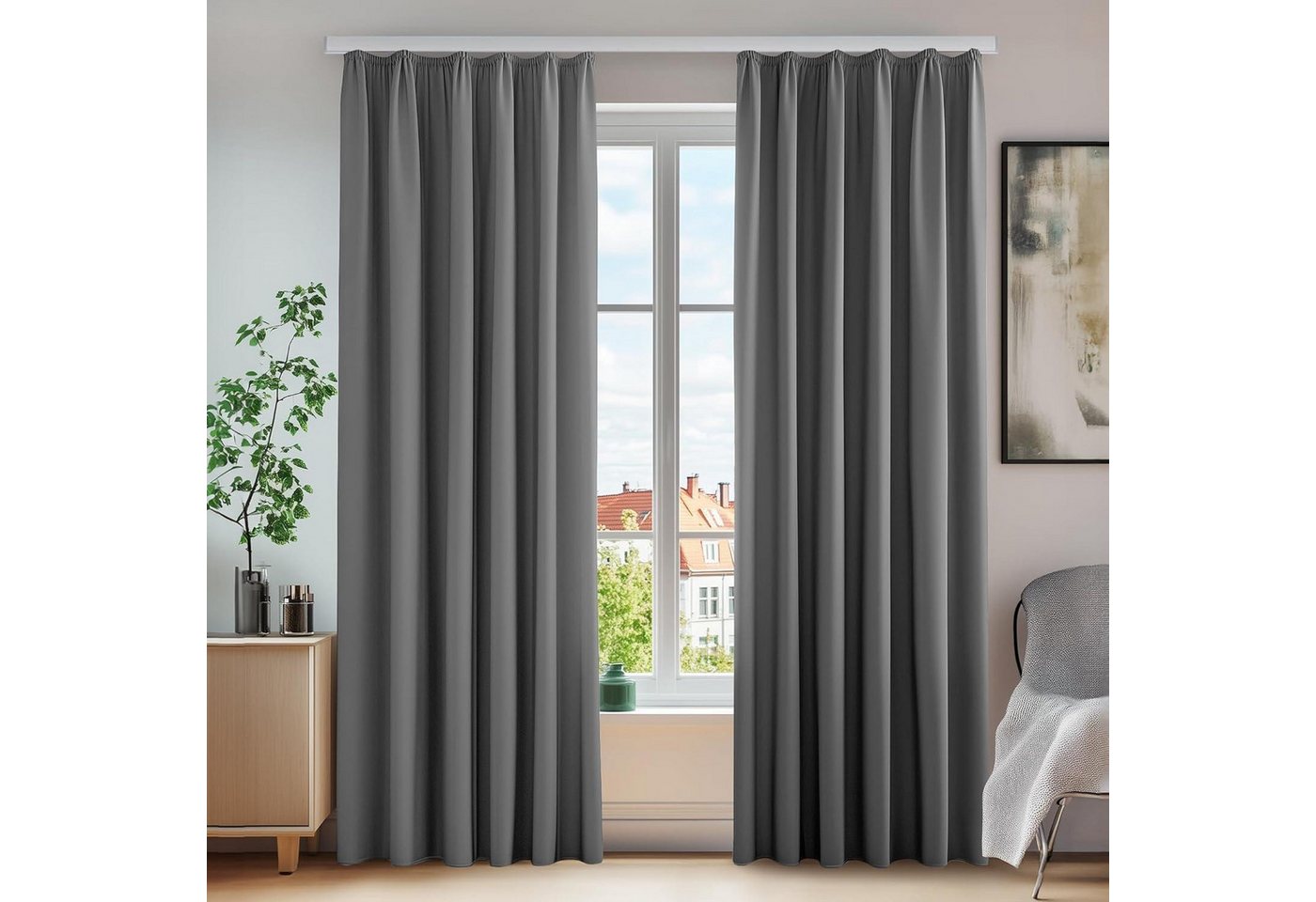 LuxusKollektion Hängedekoration Thermovorhang Verdunkelung H290 x B140 cm (2er Pack) Hellgrau von LuxusKollektion