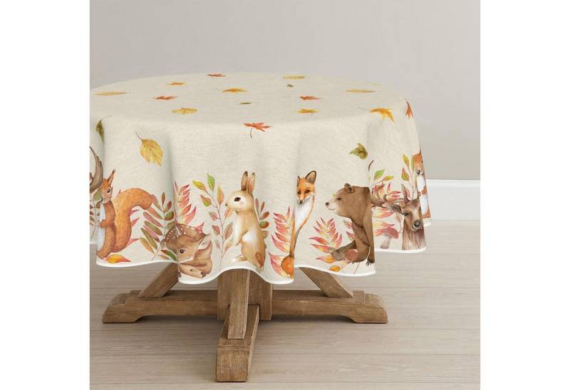 LuxusKollektion Hängedekoration Tischdecke Herbst Blätter Eichhörnchen Fuchs Rund 140 cm Braun von LuxusKollektion