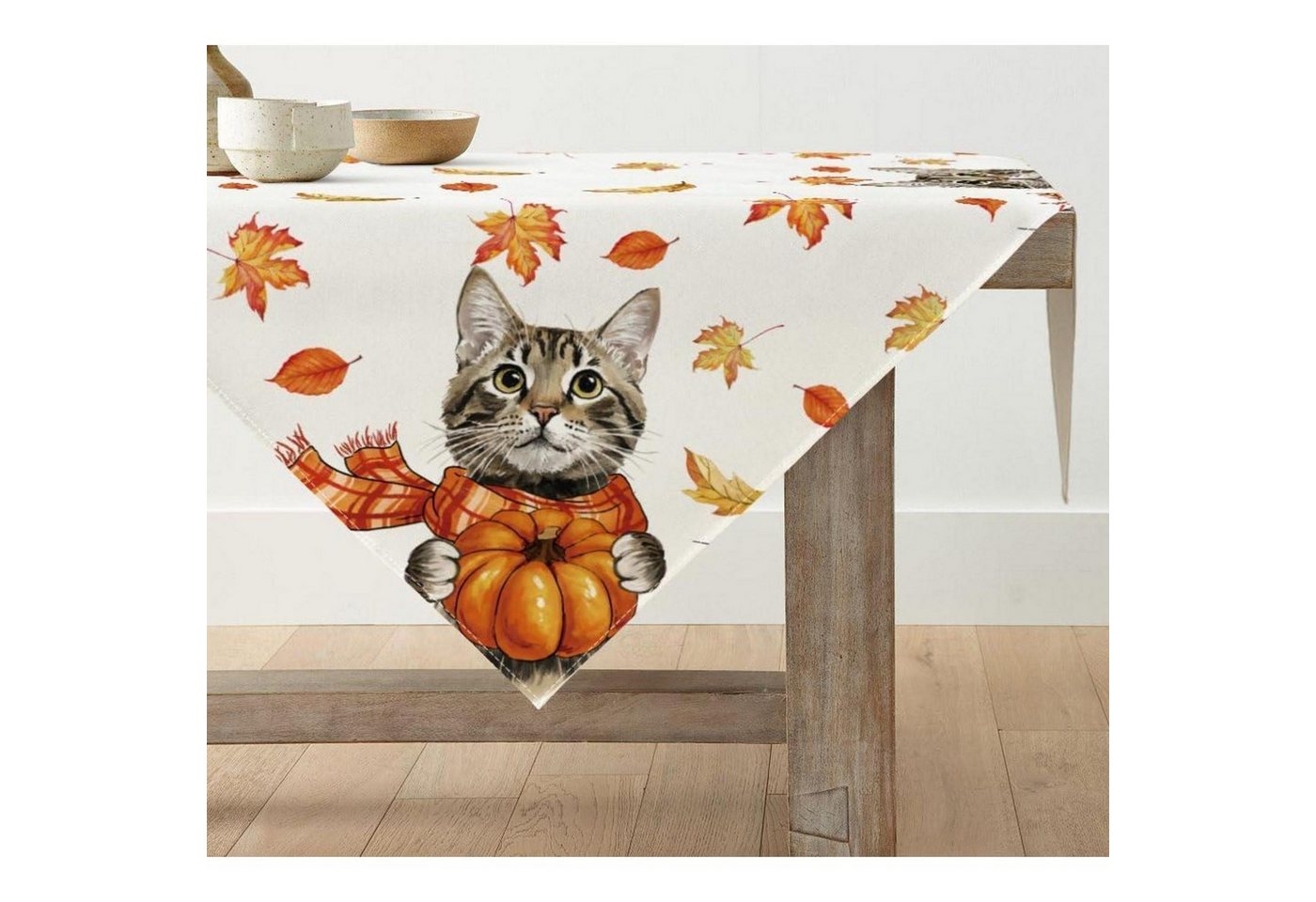 LuxusKollektion Hängedekoration Tischdecke Herbst Kürbis Katze 100 x 100 cm (Quadratisch) Orange von LuxusKollektion