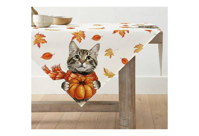 LuxusKollektion Hängedekoration Tischdecke Herbst Kürbis Katze 100 x 100 cm (Quadratisch) Orange von LuxusKollektion