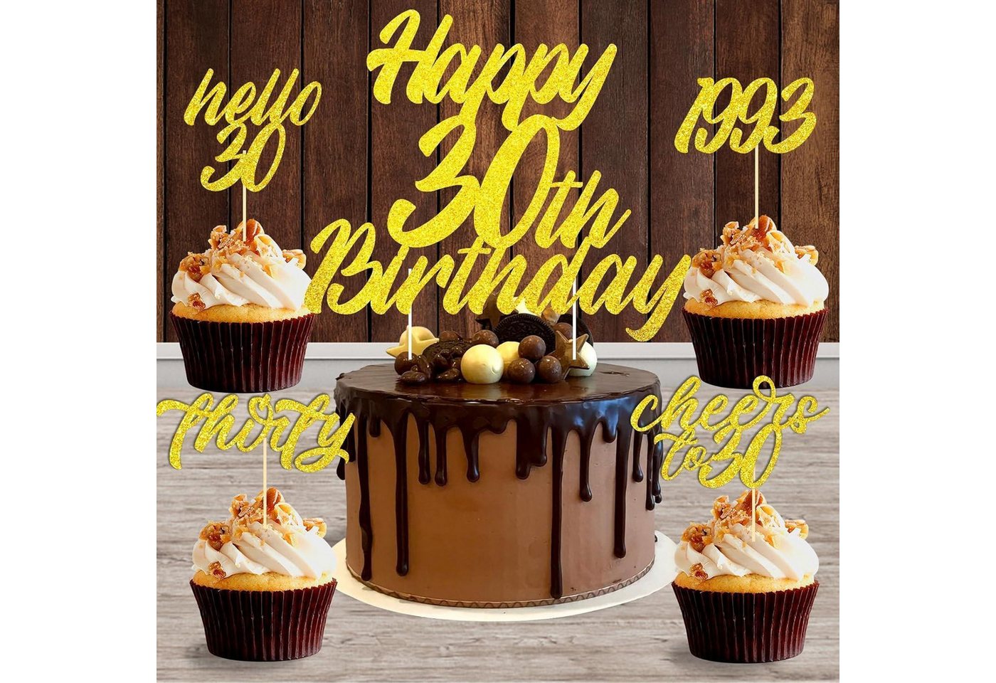 LuxusKollektion Hängedekoration Tortendeko Topper 25 Stück 30 Geburtstag Frauen Glitzer Golden 30 von LuxusKollektion