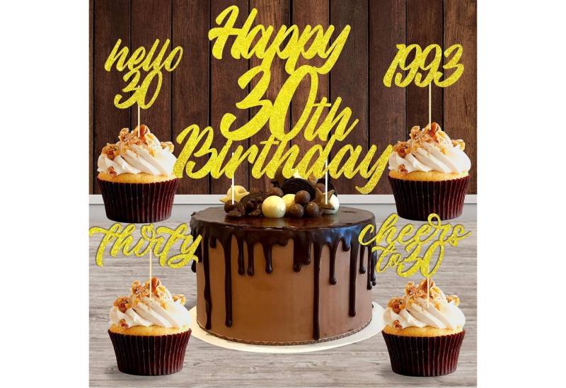 LuxusKollektion Hängedekoration Tortendeko Topper 25 Stück 30 Geburtstag Frauen Glitzer Golden 30 von LuxusKollektion