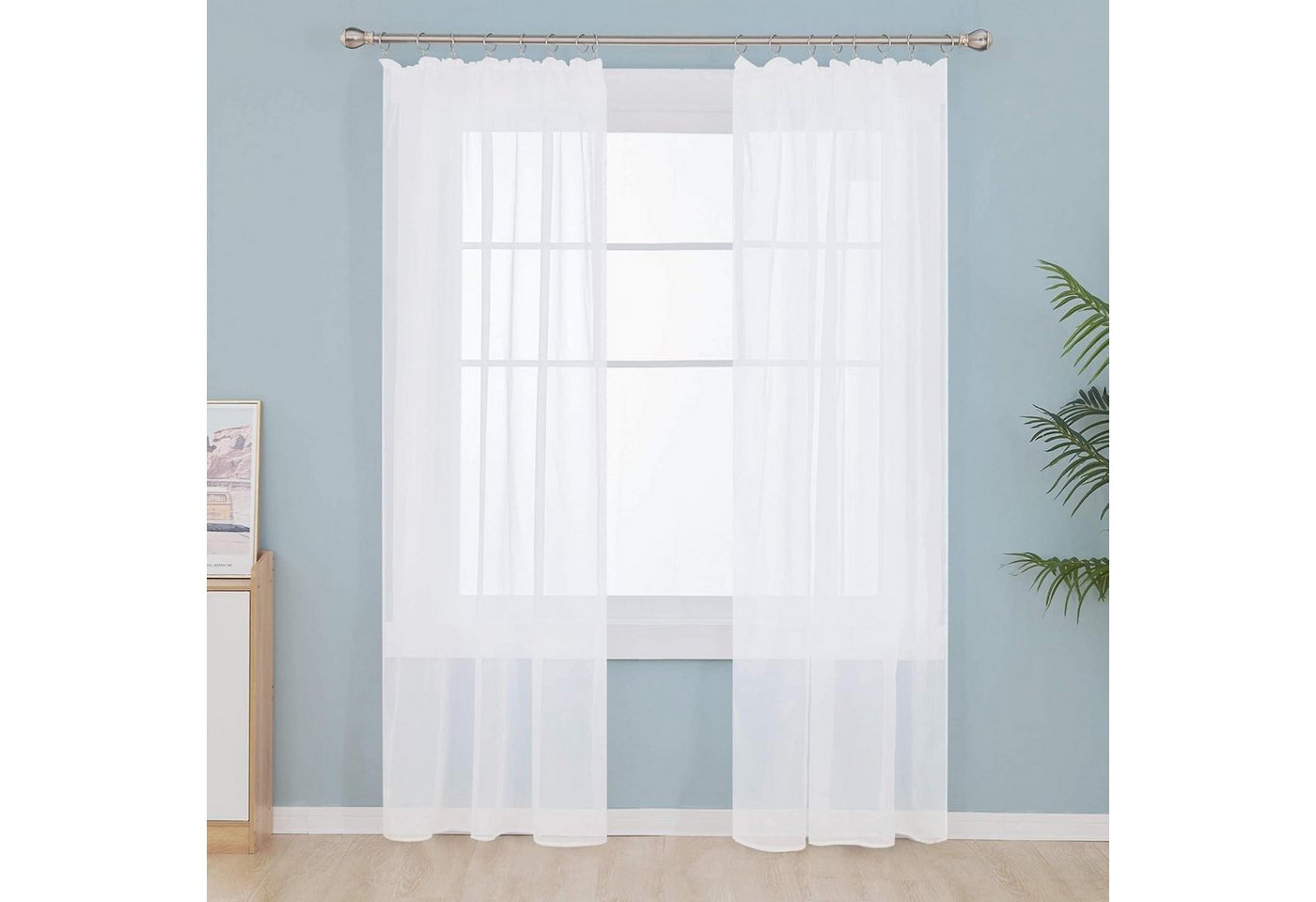 LuxusKollektion Hängedekoration Transparente Voile Gardinen mit Kräuselband, 175x140 cm, Weiß, 2er Set LuxusKollektion Hängedekoration Transparente Voile Gardinen mit Kräuselband, 175x140 cm, Weiß, 2er Set von LuxusKollektion
