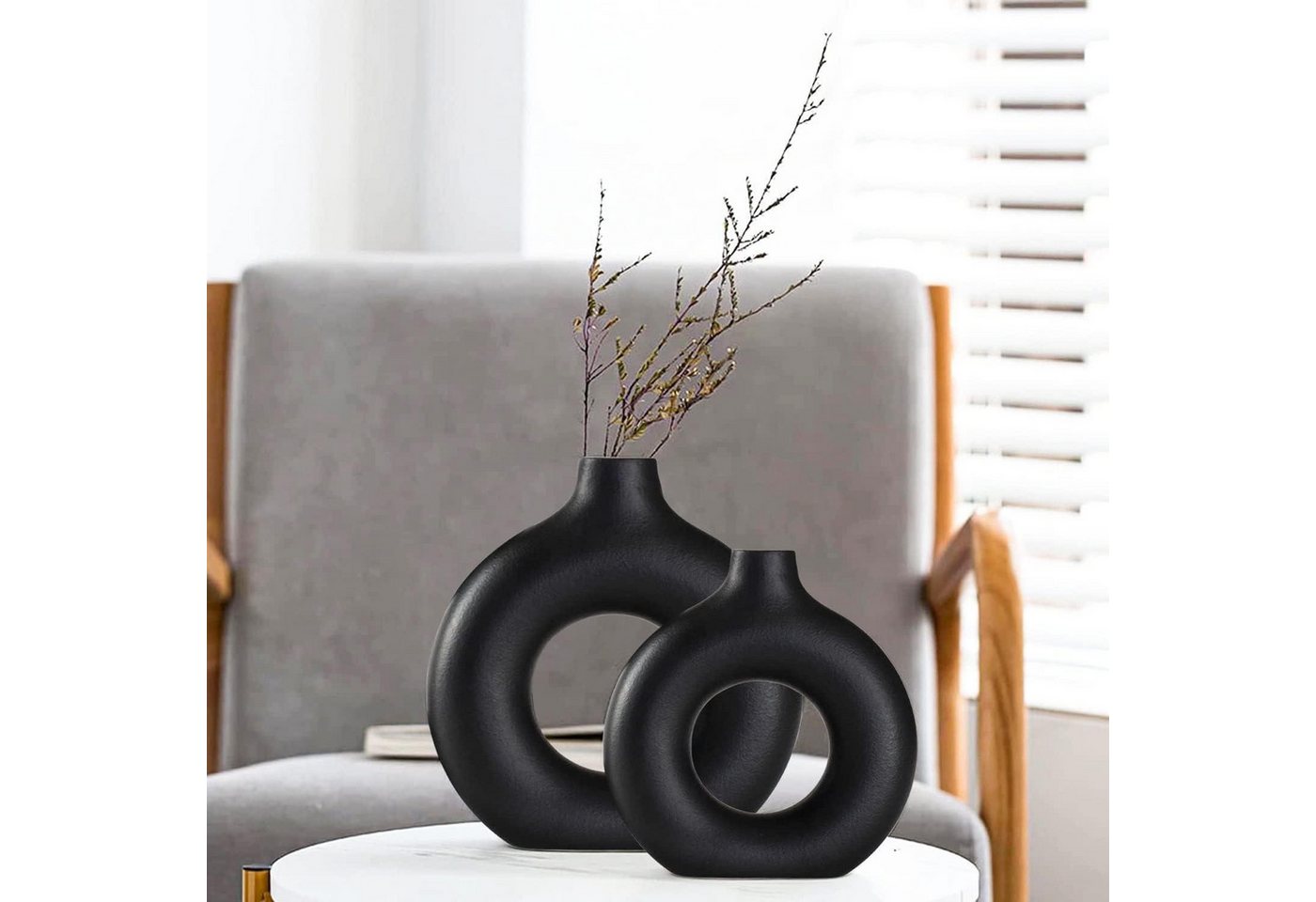 LuxusKollektion Hängedekoration Vase Keramik Set 2 Blumenvasen Schwarz Mittelgroß und Groß von LuxusKollektion