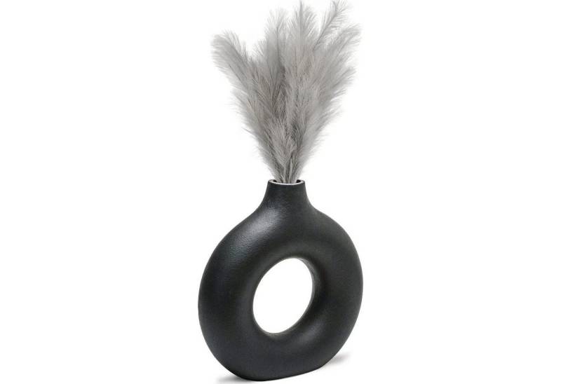 LuxusKollektion Hängedekoration Vase Pampasgras Donut Ringform Keramik matt nordic Deko L Schwarz von LuxusKollektion