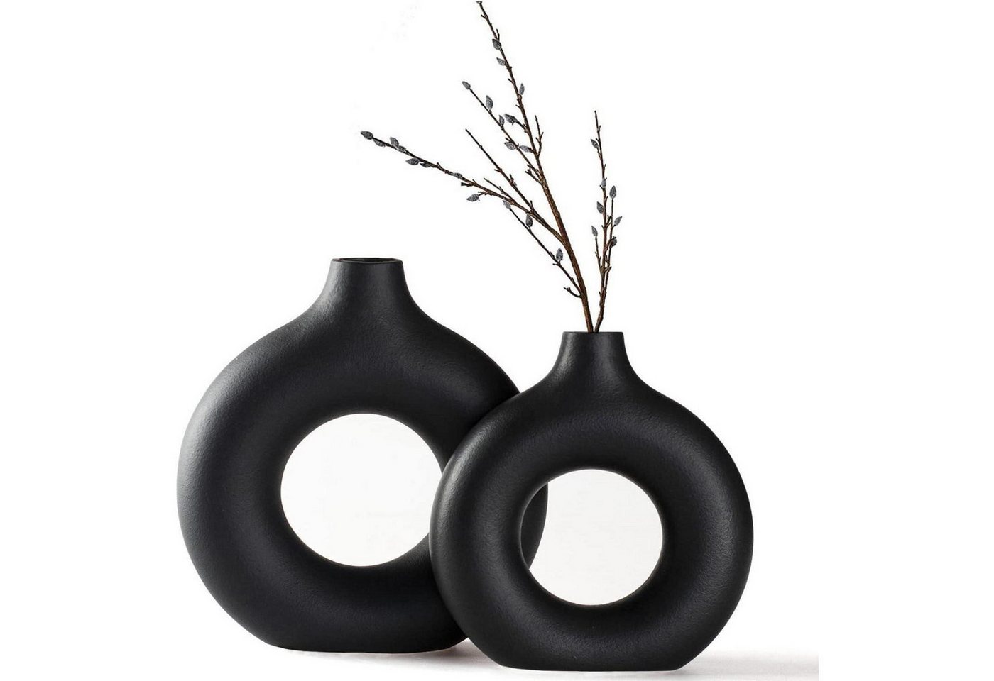 LuxusKollektion Hängedekoration Vasen Pampasgras Keramik schwarz getrocknete 2 pièces Schwarz von LuxusKollektion