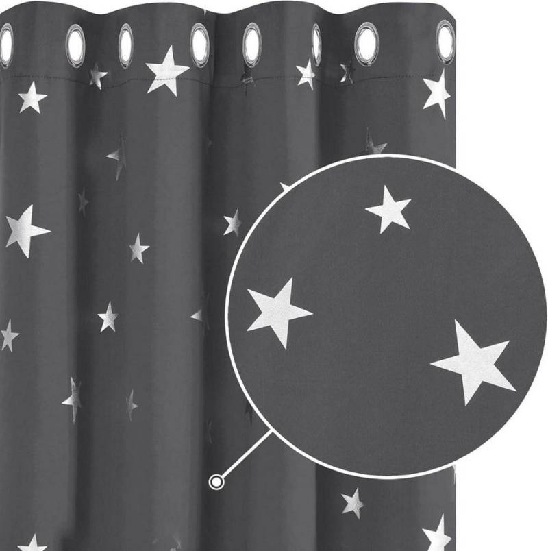 LuxusKollektion Hängedekoration Verdunkelung Thermo Vorhänge Sterne Ösen 160x132 cm Dunkelgrau 2er Set von LuxusKollektion