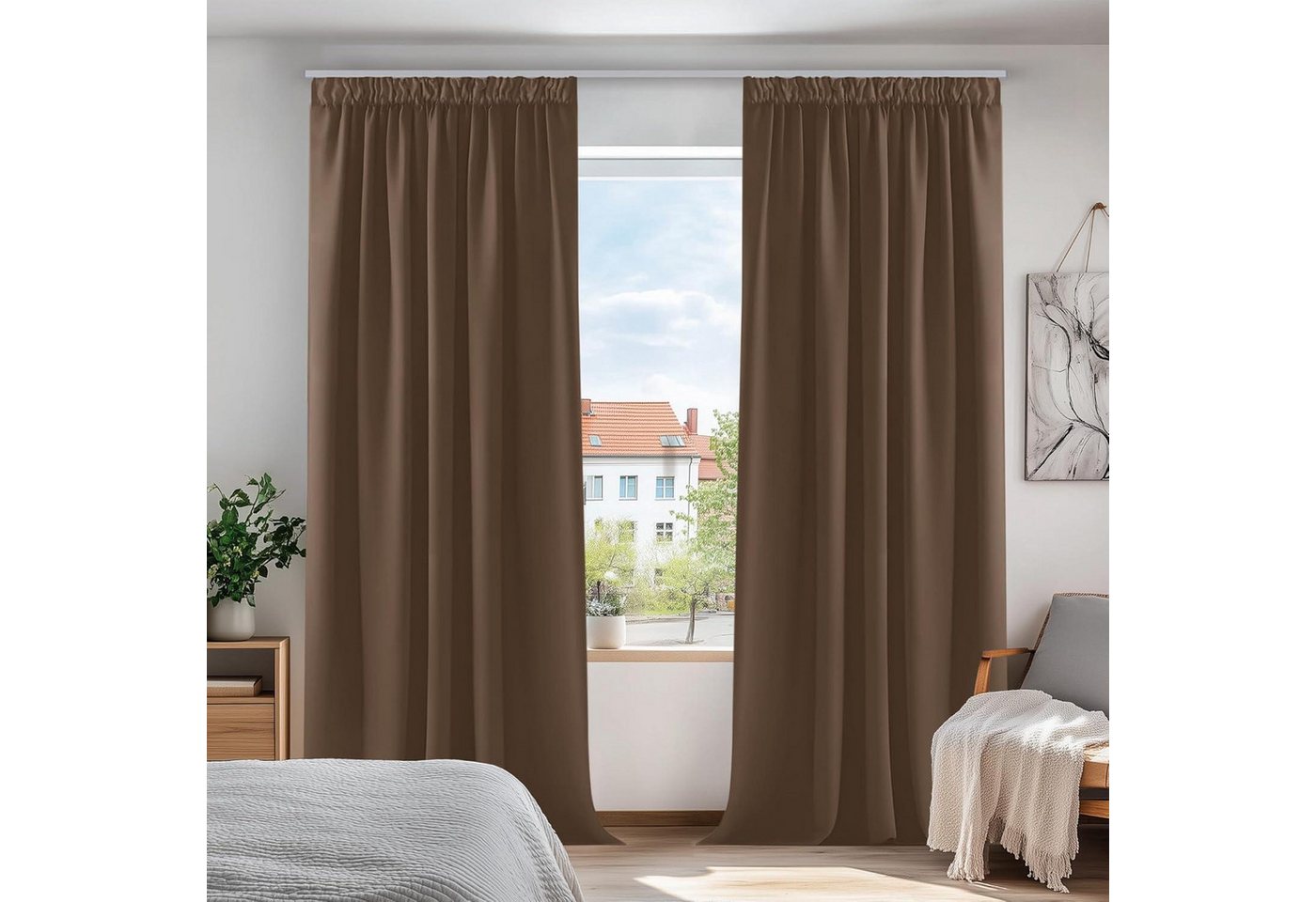 LuxusKollektion Hängedekoration Verdunkelungsvorhänge Blickdichte H200 x B140 cm (2er Pack) Braun von LuxusKollektion