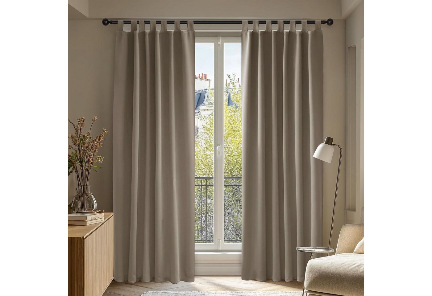 LuxusKollektion Hängedekoration Verdunkelungsvorhang Schlaufen H245 x B140 cm (2er Pack) Taupe von LuxusKollektion