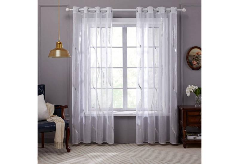 LuxusKollektion Hängedekoration Voile Gardinen Weiß Transparent Leinenoptik Ösenvorhang 245x140 cm Set von LuxusKollektion