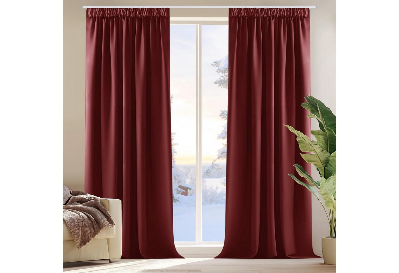 LuxusKollektion Hängedekoration Vorhänge Blickdichte Kräuselband H240 x B140 cm (2er Pack) Rot von LuxusKollektion