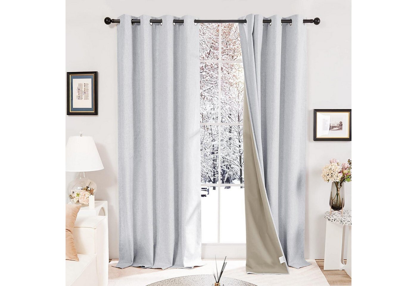 LuxusKollektion Hängedekoration Vorhänge Vollverdunkelung Ösen H138 x B117 cm (2er Pack) Hellgrau von LuxusKollektion