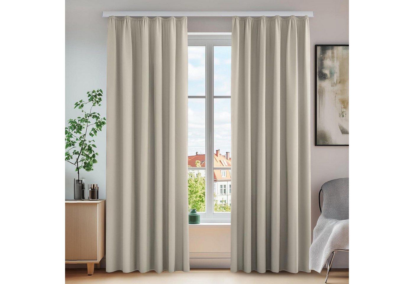 LuxusKollektion Hängedekoration Vorhang Blickdicht Kräuselband H245 x B140 cm (2er Pack) Creme von LuxusKollektion