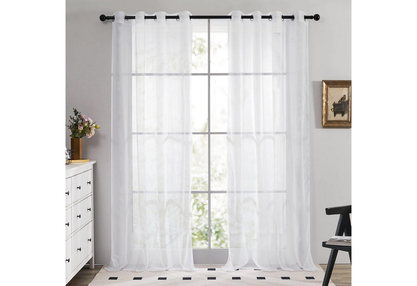 LuxusKollektion Hängedekoration Vorhang Ösenvorhang Gardinen Transparent H90 x B140 cm 2er Pack Weiß von LuxusKollektion